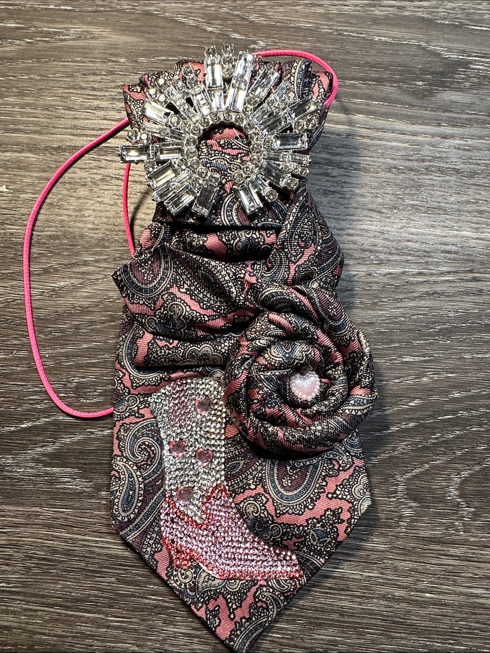 In Honor of Dolly Parton a Ferrell Reed Design of Pink and Gray Necklace Tie